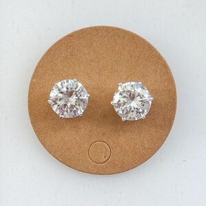 Joan Rivers 10mm White Crystal 6 Prong Stud Earrings Silver Tone Classic